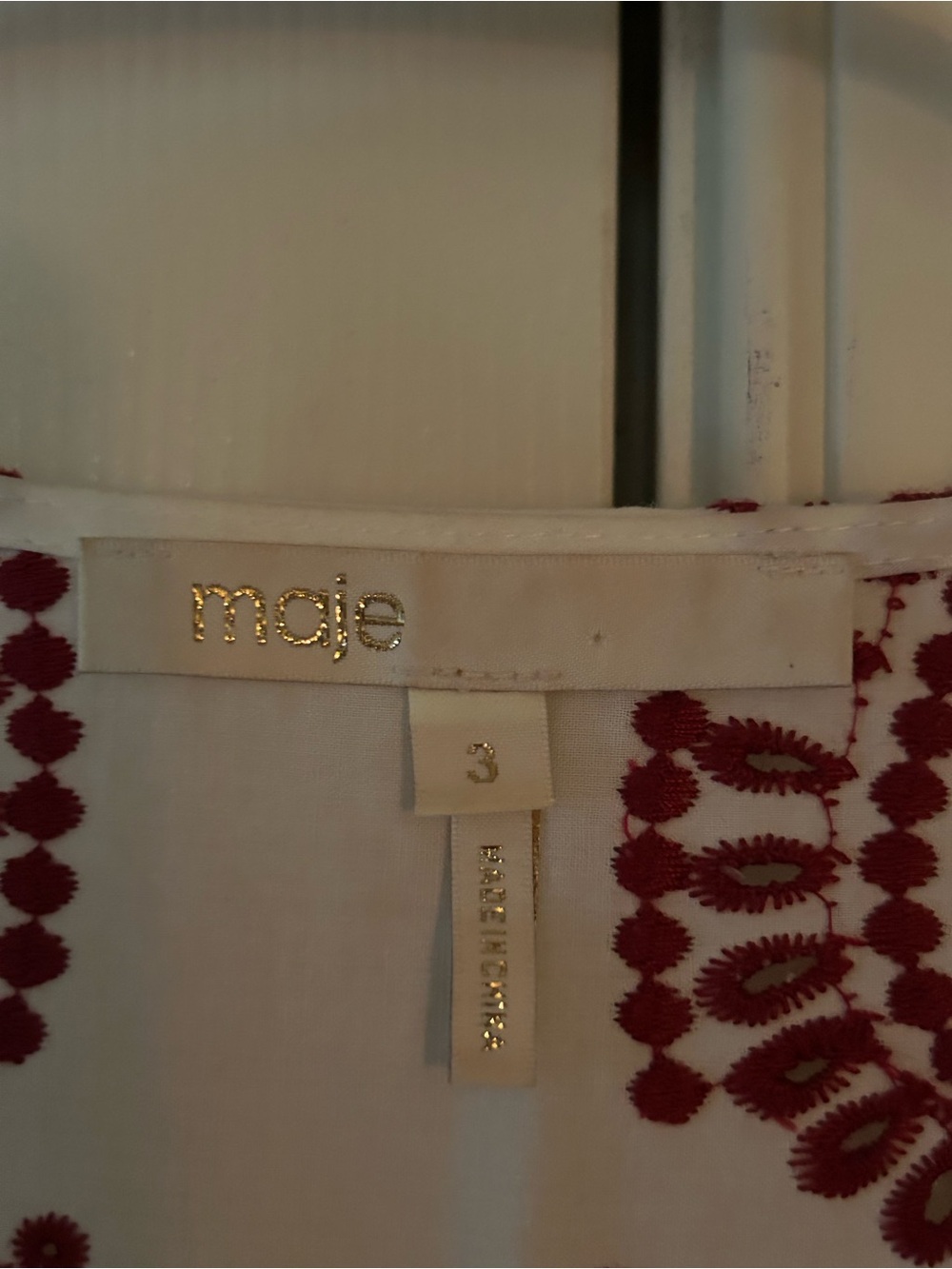 Maje Cream Mini Dress with Red Embroidery - Picture 3 of 3